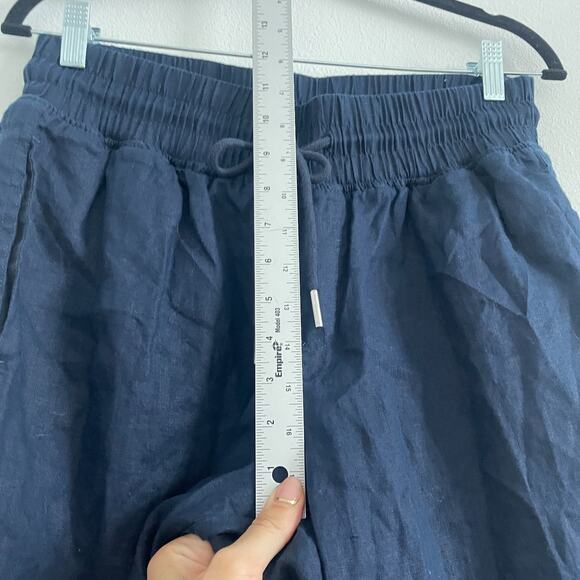 Quince Pants Women M Deep Navy Linen Wide Leg Minimalist Office Pull On Classic - Picture 3 of 7